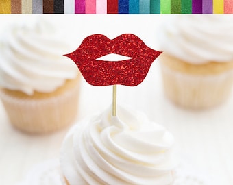 Hot Pink Lips Cupcake Toppers Dessert Bar Decorations Bachelorette Party Set of 24
