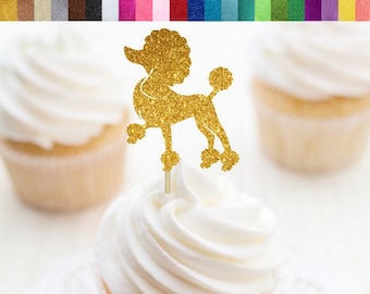 Poodle Cupcake Toppers, Dog Cupcake Toppers, Paris Themed Party Decorations, Paris Bridal Shower, Paris Birthday, Glitter Poodle Food Picks