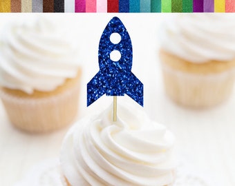 Rocket Ship Cupcake Toppers, Space Themed Cupcake Toppers, Space Themed Party Decor, Rocket Ship Party Decor, Spaceship Food Picks