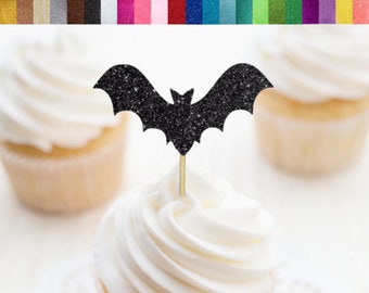 Bat Cupcake Toppers, Halloween Cupcake Toppers, Halloween Party Decorations, Vampire Party Decorations, Glitter Bat Food Picks