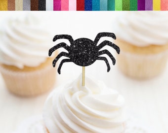 Spider Cupcake Toppers, Halloween Cupcake Toppers, Halloween Party Decorations, Spider Party Decorations, Glitter Spider Food Picks