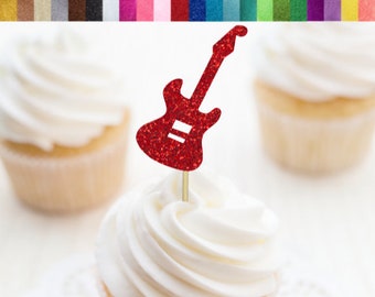 Electric Guitar Cupcake Toppers, Music Party Decorations, Rock Star Cupcake Toppers, Rock n Roll Party Decor, Music Theme Birthday Decor