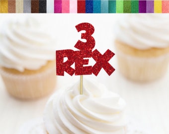 3 Toppers Rex Cupcake, T-Rex Cupcake Toppers, Dinosaur Party Decorations, Three Rex Party Decor, Dinosaur 3rd Birthday