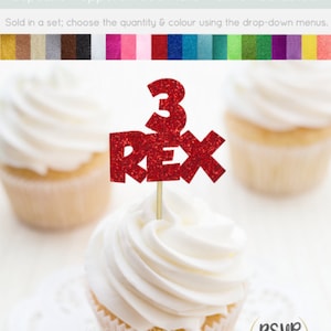 3 Rex Cupcake Toppers, T-Rex Cupcake Toppers, Dinosaur Party Decorations, Three Rex Party Decor, Dinosaur 3rd Birthday
