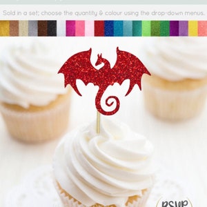 Dragon Cupcake Toppers, Dragon Food Picks, Dragon Party Decorations, Fairy Tale Birthday Decor, Fantasy Themed Party Decorations