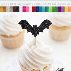 Bat Cupcake Toppers, Halloween Cupcake Toppers, Halloween Party Decorations, Vampire Party Decorations, Glitter Bat Food Picks