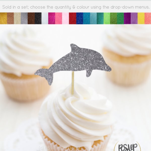 Dolphin Cupcake Toppers, Dolphin Food Picks, Dolphin Party Decor, Ocean Party Decor, Beach Cupcake Toppers, Under the Sea Party Decor