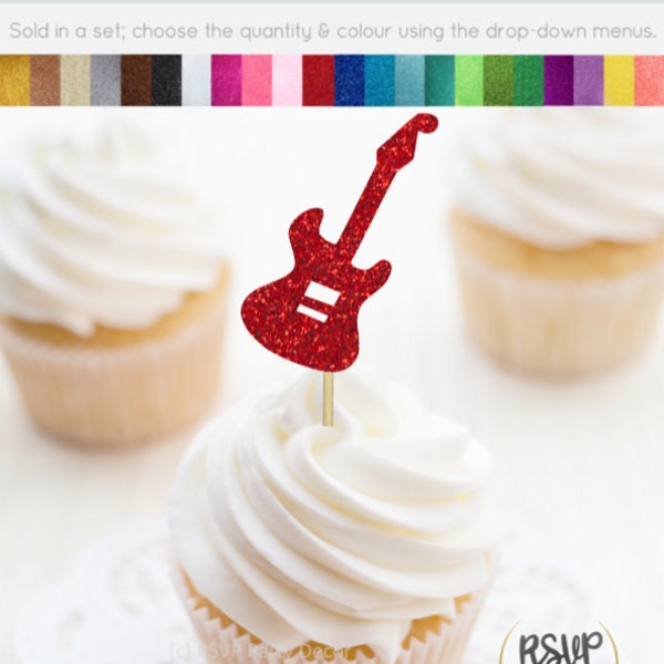 Electric Guitar Cupcake Toppers, Music Party Decorations, Rock Star Cupcake Toppers, Rock n Roll Party Decor, Music Theme Birthday Decor