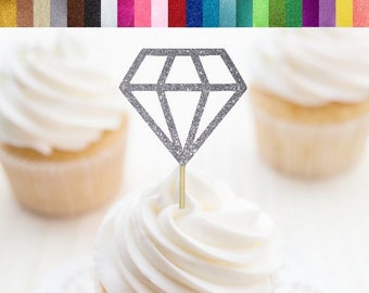 Topper cupcake di diamanti, picconi di cibo diamantato, ciambelle di diamante, toppers con cupcake ad anello, decoro per doccia nuziale, decoro di addio al nubilato, arredamento di fidanzamento