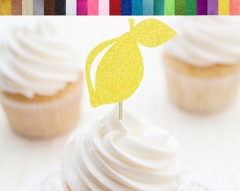 Lemon Cupcake Toppers, Glitter Lemon Food Picks, Lemonade Party Decor, Summer Cupcake Toppers, Main Squeeze Party Decorations, Lime Toppers