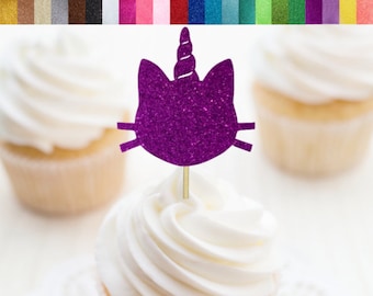 Jednorożec Kotek Kociak Cupcake Toppers, Kociak Kociak Cupcake Toppers, Dekoracja na imprezę Jednorożec, Dekoracja na imprezę Kot, Dekoracja na imprezę urodzinową Kot Jednorożec