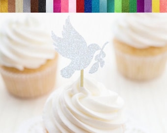 Dove Cupcake Toppers, Baptême Cupcake Toppers, Christening Cupcake Toppers, Holy Communion Cupcake Toppers, Bird Decor, Religious Party
