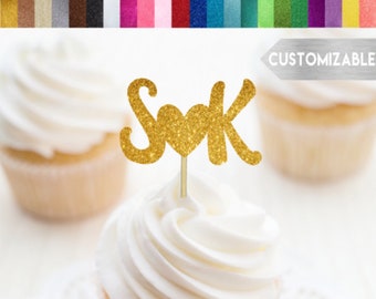 Custom 2 Initials Cupcake Toppers, Letter Cupcake Toppers with Heart, Personalized Cupcake Toppers, Wedding Cupcake Toppers, Engagement