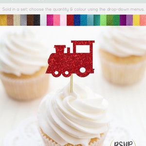 Treno Cupcake Toppers, Glitter Treno Cibo Picks, Treno Tema Decorazioni Partito, Chugga Chugga Choo-Choo, Treno Compleanno Party