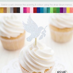 Dove Cupcake Toppers, Baptism Cupcake Toppers, Christening Cupcake Toppers, Holy Communion Cupcake Toppers, Bird Decor, Religious Party