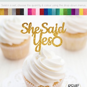 She Said Yes Cupcake Toppers, Bridal Shower Cupcake Toppers, Engagement Cupcake Toppers, Bachelorette Cupcake Toppers, Bridal Shower Decor