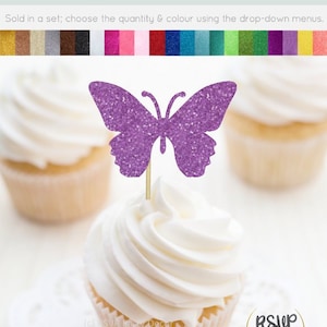 Butterfly Cupcake Toppers, Glitter Butterfly Food Picks, Fairy Cupcake Toppers, Garden Themed Party Decor, Garden Birthday, Garden Shower image 1