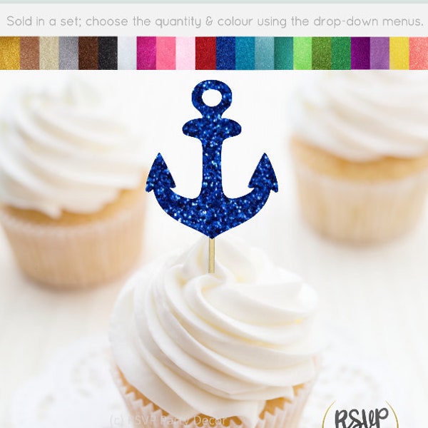 Anchor Cupcake Toppers, Anchor Food Picks, Nautical Cupcake Toppers, Nautical Party Decor, Sailing Party, Ocean Party, Nautical Birthday