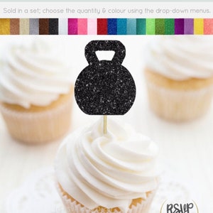 Kettlebell Cupcake Toppers, Fitness Cupcake Toppers, Weightlifter Birthday Decorations, Athlete Party Decorations, Bodybuilder Party Decor
