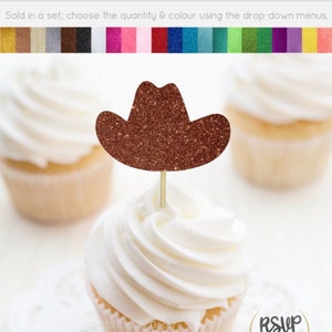 Cowboy Hat Cupcake Toppers, Cowgirl Hat Food Picks, Cowboy Party Decor, Derby Cupcake Toppers, Rodeo Party Decor, Country Party Decor