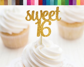 Sweet 16 Cupcake Toppers, Sweet 16 Party Decorations, 16th Birthday Party Decorations, Sweet Sixteen Cupcake Toppers, 16th Birthday Toppers