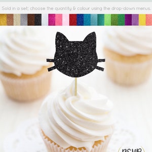 Cat Cupcake Toppers, Kitty Cupcake Toppers, Cat Food Picks, Kitty Party Decor, Cat Birthday Decorations, Halloween Cupcake Toppers, Glitter