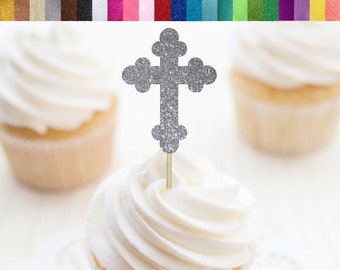 Cross Cupcake Toppers, Baptême Cupcake Toppers, Baptême Cupcake Toppers, Holy Communion Cupcake Toppers, Cross Decor, Religieux