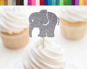 Elephant Cupcake Toppers, Glitter Elephant Cupcake Picks, Elephant Food Picks, Elephant Baby Shower Decor, Elephant Birthday Decor, Safari