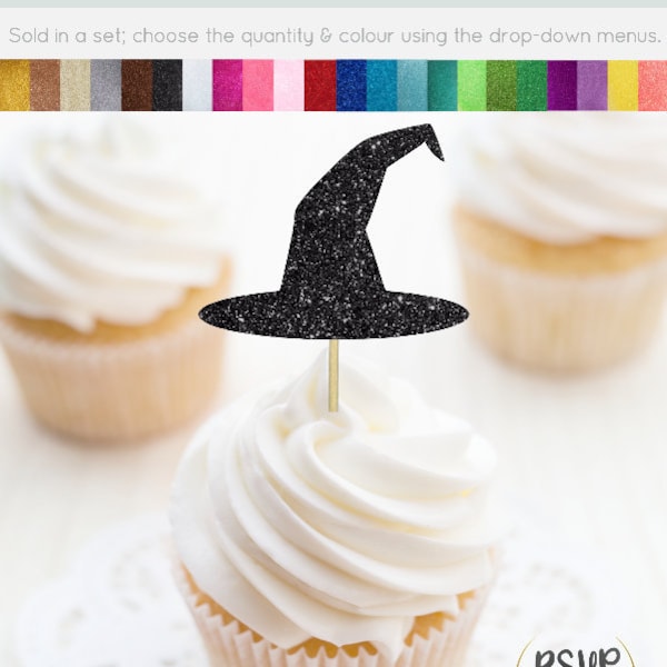 Witch Hat Cupcake Toppers, Witch Hat Food Picks, Witch Party Decor, Halloween Cupcake Toppers, Halloween Party Decorations, Witch Party