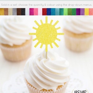 Sun Cupcake Toppers, You Are My Sunshine Cupcake Toppers, Sunshine Party Decor, Sun Food Picks, Summer Themed Party Decorations, Pool Party