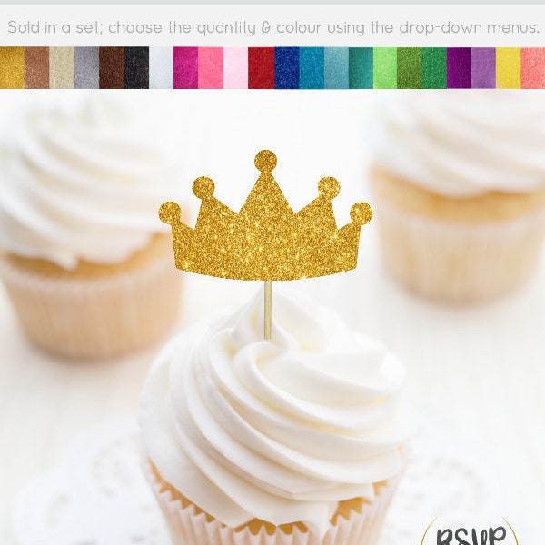 Crown Cupcake Toppers, Glitter Crown Food Picks, Princess Party Decorations, Prince Party Decorations, Crown Party Decorations