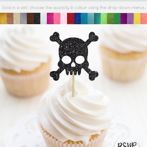 Skull Cupcake Toppers, Pirate Skull Cupcake Toppers, Pirate Themed Birthday Decorations, Halloween Cupcake Toppers, Skull Crossbones Party
