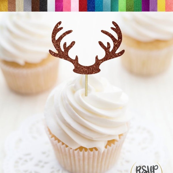 Antler Cupcake Toppers, Deer Cupcake Toppers, Reindeer Food Picks, Rudolph Cupcake Toppers, Rustic Party Decor, The Hunt is Over, Oh Deer