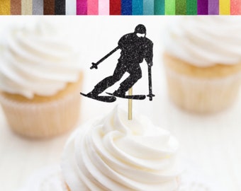 Ski Cupcake Toppers, Ski Themed Party Decor, Skiing Cupcake Toppers, Skier Birthday Party Decor, Mountain Ski Party Supplies, Winter Sport