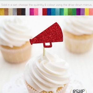 Megaphone Cupcake Toppers, Cheerleading Food Picks, Cheer Party Decorations, Cheerleader Birthday Decor, Cheer Team Party