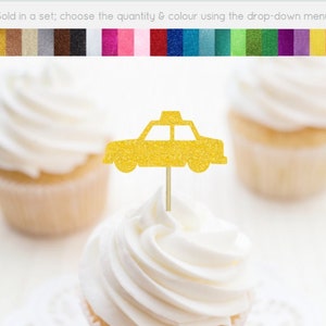 Taxi Cupcake Toppers, New York Food Picks, NYC Birthday Party Decor, New York City Themed Party Decorations, City Party Decor, Car Toppers