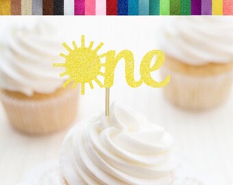 Sun One Cupcake Toppers, Sunshine Party Decor, Sun Food Picks, Summer Themed First Party Decorations, 1st Birthday Sunshine Theme