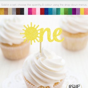 Sun One Cupcake Toppers, Sunshine Party Decor, Sun Food Picks, Summer Themed First Party Decorations, 1st Birthday Sunshine Theme