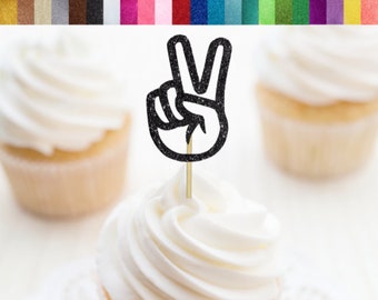 Peace Sign Hand Cupcake Toppers, Two Hand Cupcake Toppers, Two Cool Party Decorations, 2nd Birthday Cupcake Toppers
