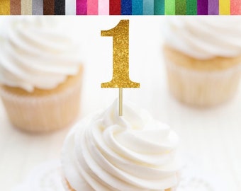 1 Cupcake Toppers, 1 Food Picks, One Cupcake Toppers, First Birthday Party Decorations, First Birthday Cupcake Toppers, Glitter #1 Topper