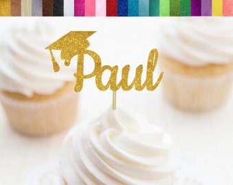 Custom Graduation Cap Name Cupcake Toppers, Graduation Cupcake Toppers, Graduation Party Decorations, Personalized Grad Party Decor