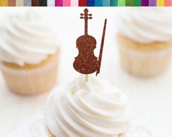 Violin Cupcake Toppers, Music Party Decorations, School Band Party Decor, Orchestra Themed Party Decor, Musical String Instrument Food Picks