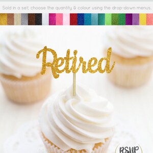 Retired Cupcake Toppers, Retirement Food Picks, Retirement Party Decorations, Retirement Cupcake Toppers, Happy Retirement Celebration