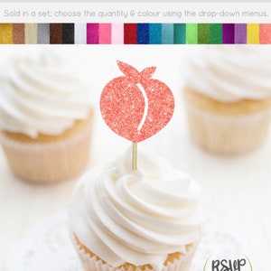 Peach Cupcake Toppers, Glitter Peach Food Picks, Peach Party Decor, Sweet as a Peach Themed Party, One Sweet Peach Birthday Party Supplies