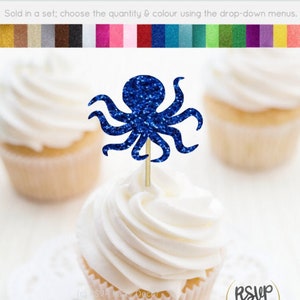 Octopus Cupcake Toppers, Octopus Food Picks, Octopus Party Decor, Ocean Party Decor, Beach Cupcake Toppers, Under the Sea Party Supplies