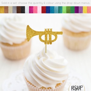 Trumpet Cupcake Toppers, Music Party Decorations, School Band Party Decor, Parade Themed Party Decor, Musical Instrument Food Picks