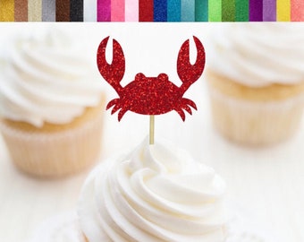 Crab Cupcake Toppers, Crab Food Picks, Beach Party Decor, Ocean Party Decor, Under the Sea Party Supplies, Beach Themed Shower