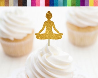 Yoga Cupcake Toppers, Yoga Party Decorations, Fitness Cupcake Topper, Meditation Food Picks, Yoga Instructor Birthday Decorations, Zen Party