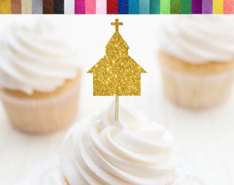Church Cupcake Toppers, Church Group Party Decorations, Baptism Cupcake Toppers, Communion Cupcake Toppers, Religious Party Decor, Steeple