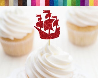 Pirate Ship Cupcake Toppers, Pirate Food Picks, Pirate Themed Birthday Decorations, Halloween Cupcake Toppers, Pirate Baby Shower Decor